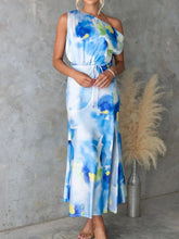 One Shoulder Printed Dress with Slit